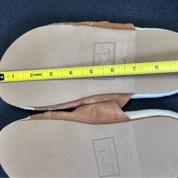 Marc Fisher LTD Flats Slip On Brown Suede Sherpa Sandals Silver Chain Slides 5 - Picture 5 of 12